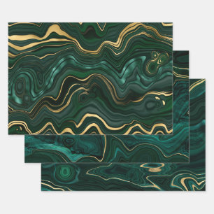 Green and Gold Malachite Gemstone Wrapping Paper Sheet
