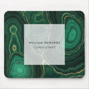 Green and Gold Malachite Marble Stone Mouse Mat