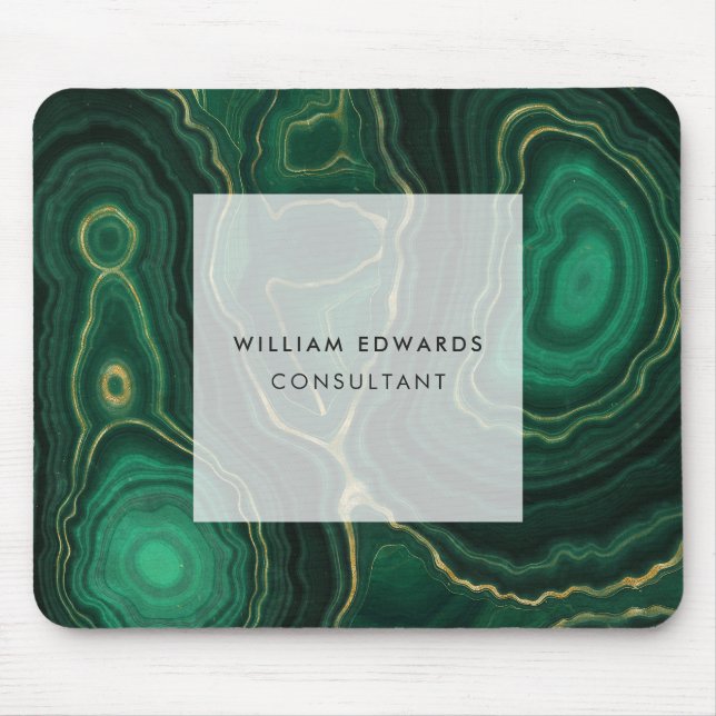 Green and Gold Malachite Marble Stone Mouse Mat (Front)