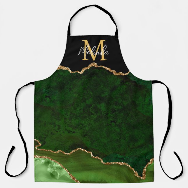 Green and Gold Marble Agate Apron (Front)