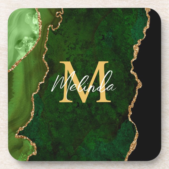 Green and Gold Marble Agate Coaster (Front)