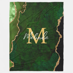 Green and Gold Marble Agate Fleece Blanket