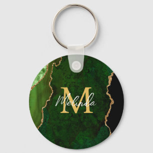 Green and Gold Marble Agate Key Ring