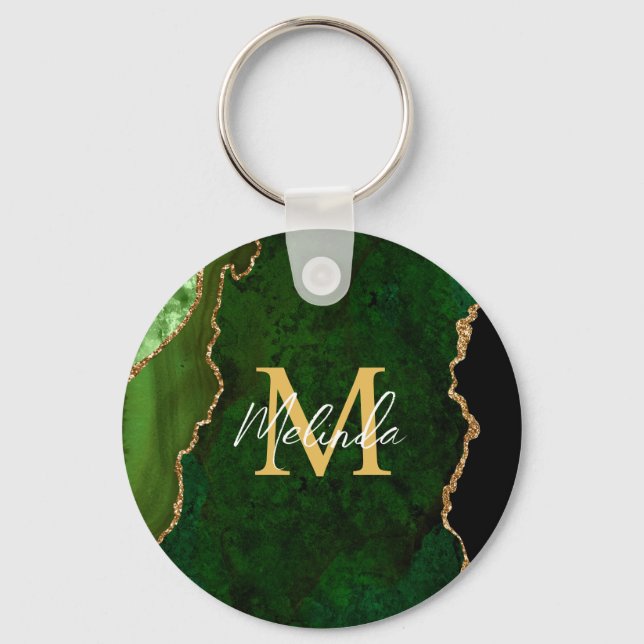 Green and Gold Marble Agate Key Ring (Front)