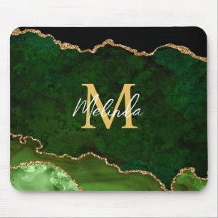 Green and Gold Marble Agate Mouse Mat