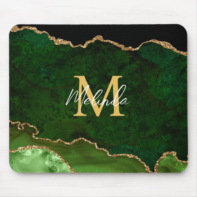 Green and Gold Marble Agate Mouse Mat (Front)
