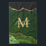 Green and Gold Marble Agate Tea Towel<br><div class="desc">This kitchen towel features an elegant and glamourous agate marble background with geode gemstone detailing and faux gold glitter accents. The monogram combines handwritten script and modern sans serif fonts for a classy and sophisticated look. This will make the ideal gift as it can be customised with a name and...</div>