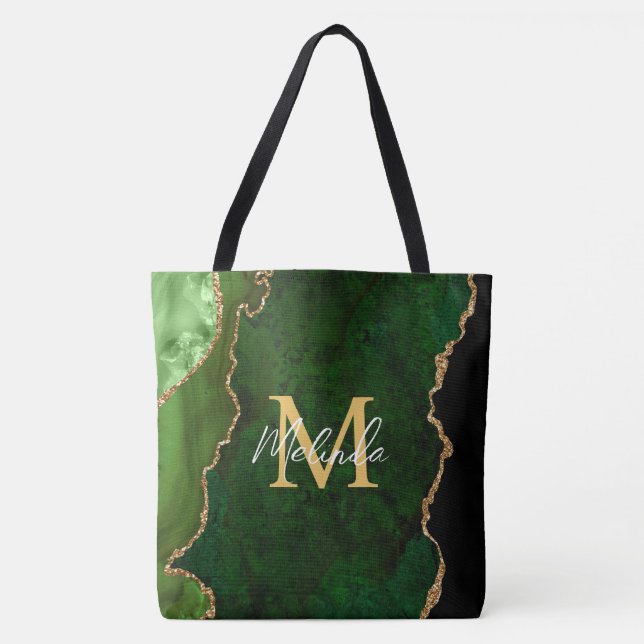Green and Gold Marble Agate Tote Bag (Front)