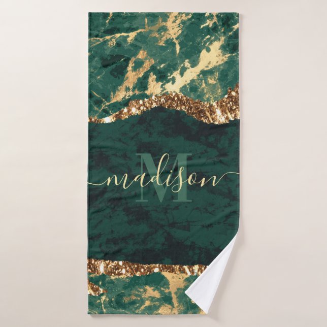 Green and Gold Marble Bath Towel (Bath Towel)