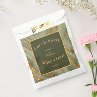 Green And Gold Marble Favour Bags