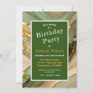 Green And Gold Marble Invitation