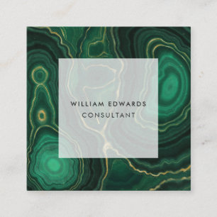 Green and Gold Marble Malachite Stone Square Square Business Card