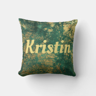 Green and Gold Marble Monogram Cushion
