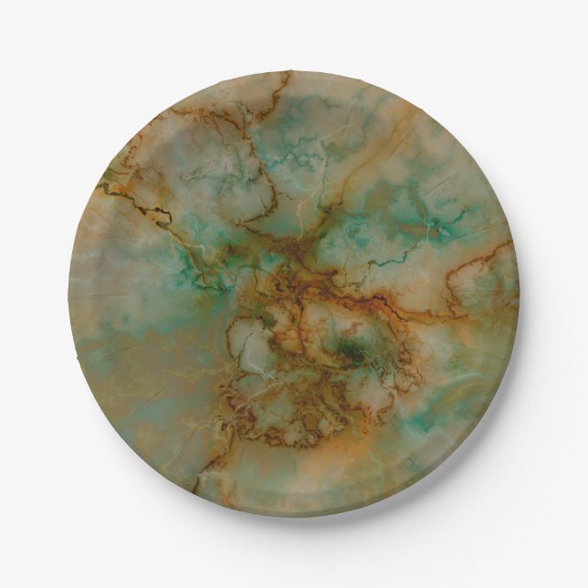 Green and Gold Marble Paper Plate (Front)