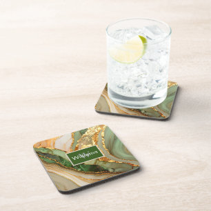 Green And Gold Marble Pattern  Coaster