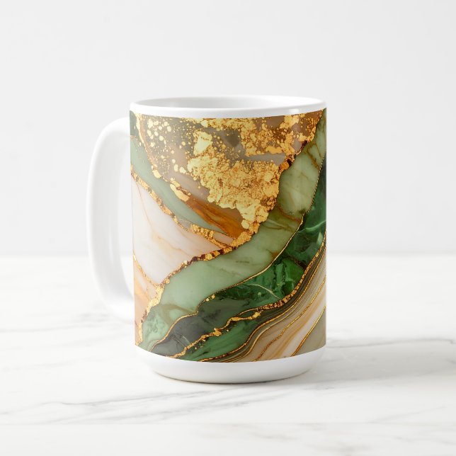 Green And Gold Marble Pattern  Coffee Mug (Front Left)