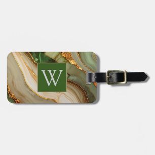 Green And Gold Marble Pattern Luggage Tag