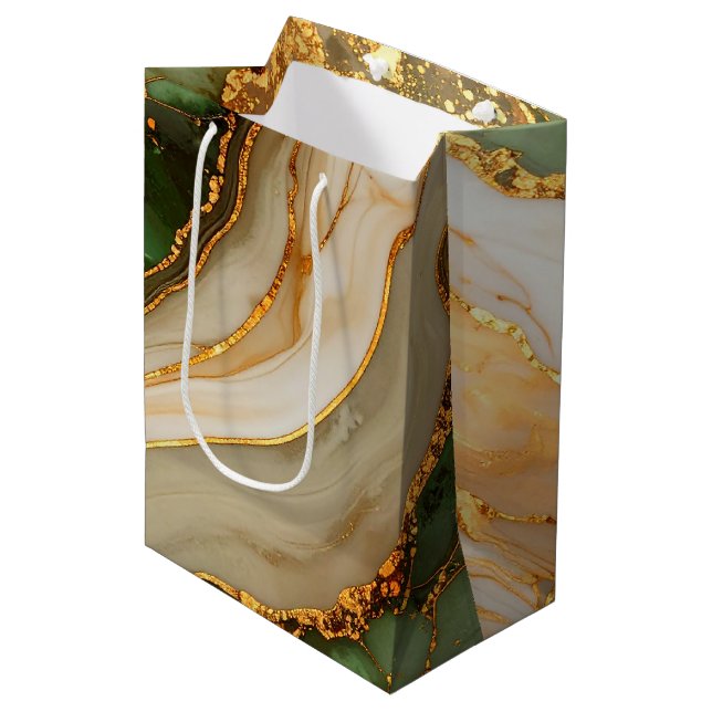 Green And Gold Marble Pattern Medium Gift Bag (Front Angled)