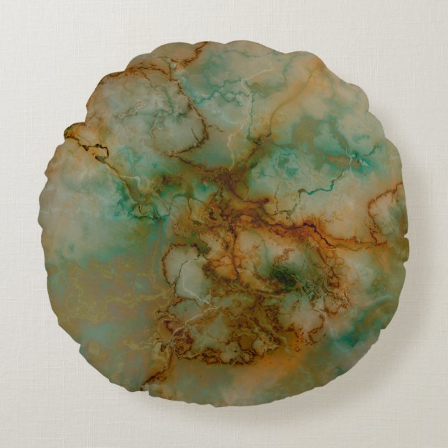 Green and Gold Marble Round Cushion (Front)