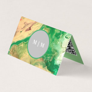 Green and gold marble swirls business card