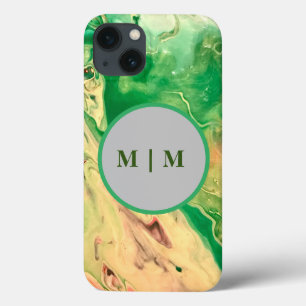 Green and gold marble swirls  iPhone 13 case