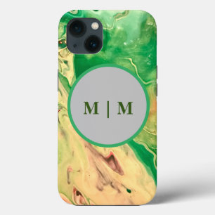 Green and gold marble swirls iPhone 13 case