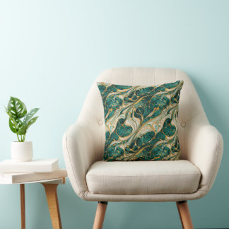 Green and Gold Marble Throw Pillow