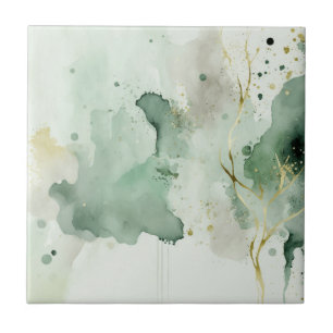 Green and gold marble watercolor decoration tile