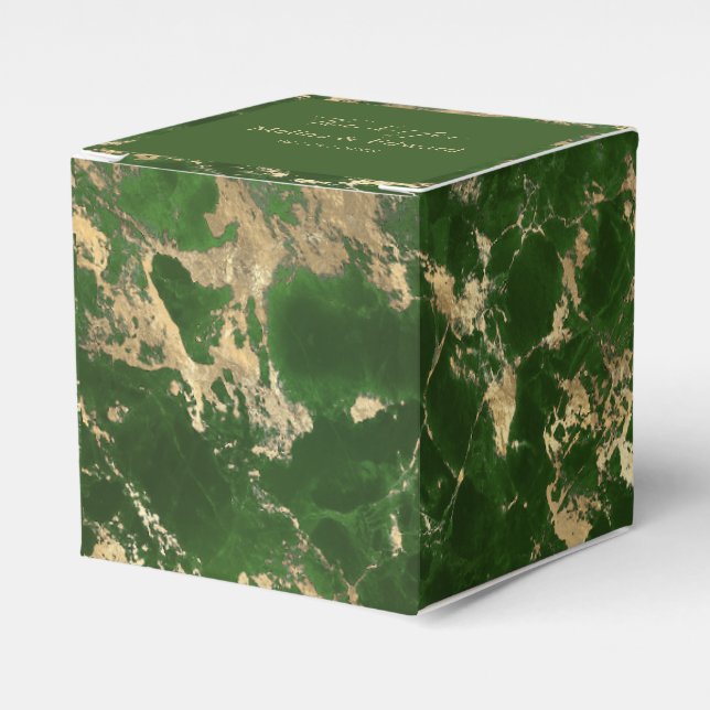 Green And Gold Marble Wedding Favour Box (Front Side)