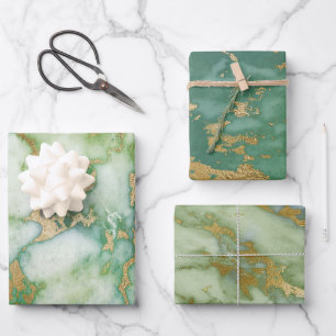 Green and Gold Marble  Wrapping Paper Sheet