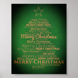Green and gold merry christmas tree poster