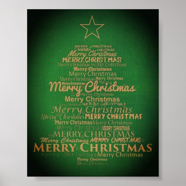 Green and gold merry christmas tree poster (Front)