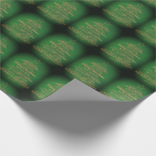 Green and gold merry christmas tree wrapping paper