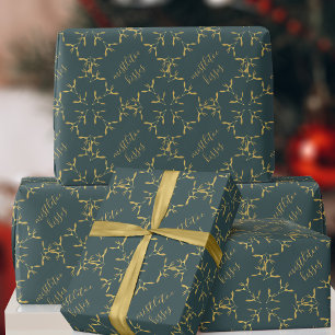 Green and Gold Mistletoe Custom Wrapping Paper