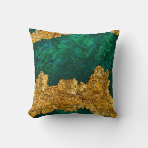 Green and Gold Mixed media abstract Cushion