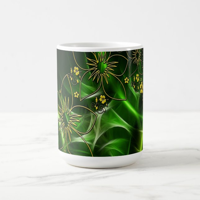 Green and Gold Modern Abstract Flower Coffee Mug (Center)