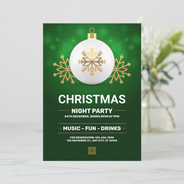 Green and Gold Modern Christmas Party, Christmas  Invitation (Standing Front)
