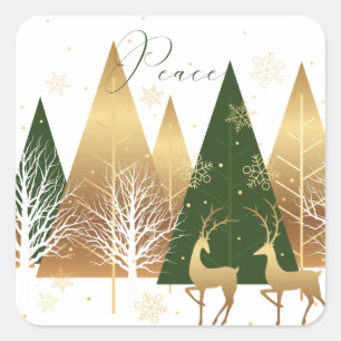 Green and Gold Modern Christmas Peace Holiday Square Sticker