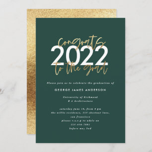 green and gold modern script graduation