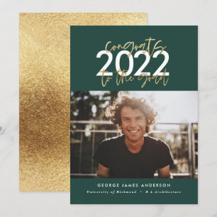 green and gold modern script graduation photo