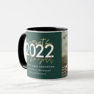 green and gold modern script photo graduation mug