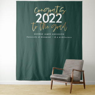 green and gold modern script stylish graduation tapestry