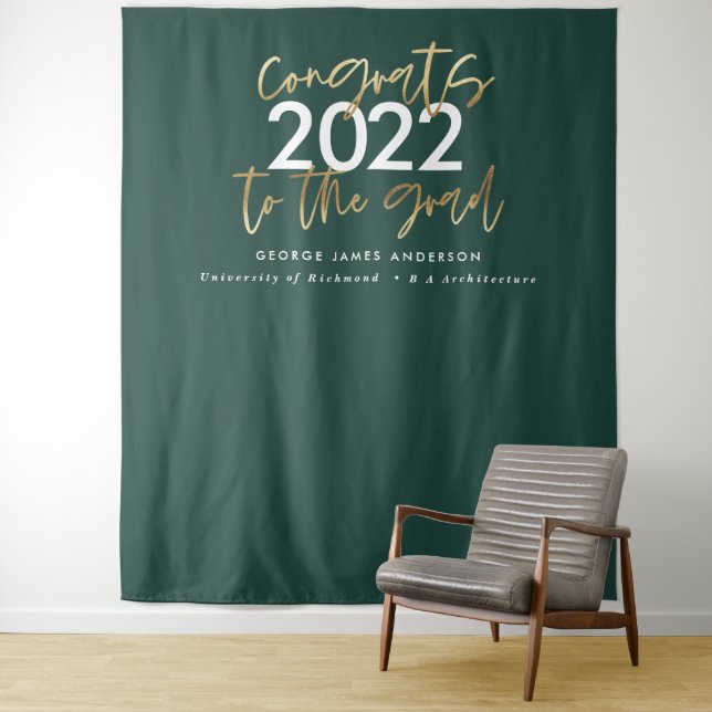 green and gold modern script stylish graduation  tapestry (In Situ)