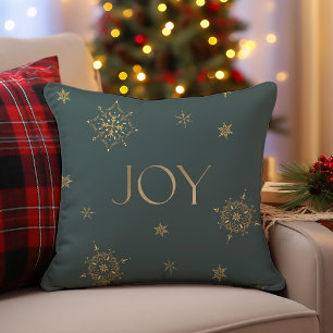 Green and Gold Modern Snowflake Holiday Joy Cushion