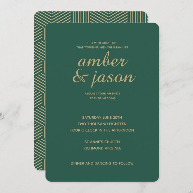 Green and Gold Modern Wedding Invitation (Front/Back)