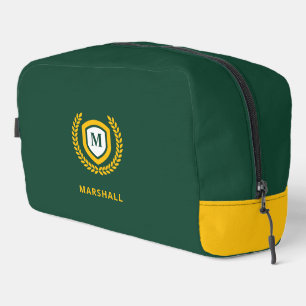 Green and Gold Monogram Logo Crest Dopp Kit