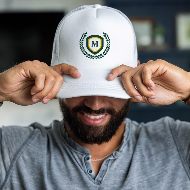 Green and Gold Monogram Logo Crest Trucker Hat (Creator Uploaded)