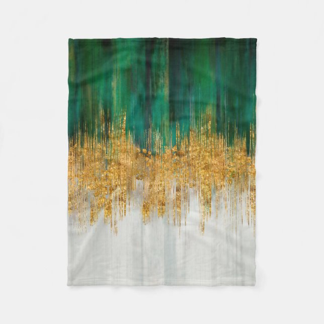 Green and gold motion abstract fleece blanket (Front)