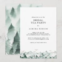 Green and Gold Mountain Bridal Tea Party Invitatio