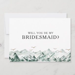 Green and Gold Mountain Bridesmaid Proposal Card